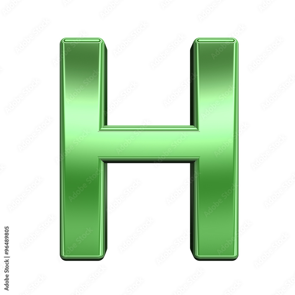 Fototapete one letter from shiny green alphabet set, isolated on white. computer generated 3d photo rendering.