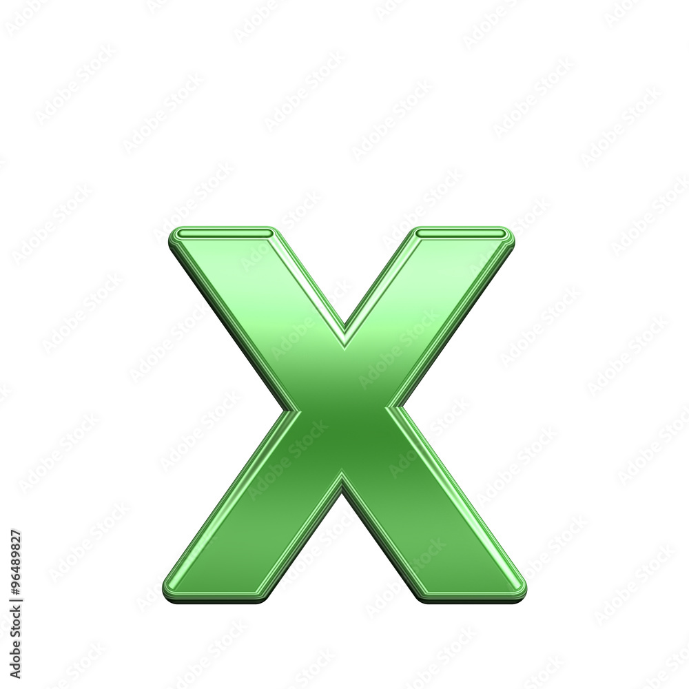 Fototapete one lower case letter from shiny green alphabet set, isolated on white. computer generated 3d photo 