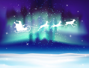 Obraz na płótnie Canvas Vector reindeer and Santa Claus on northern lights background. 