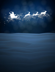 Vector reindeer and Santa Claus on moon background. 