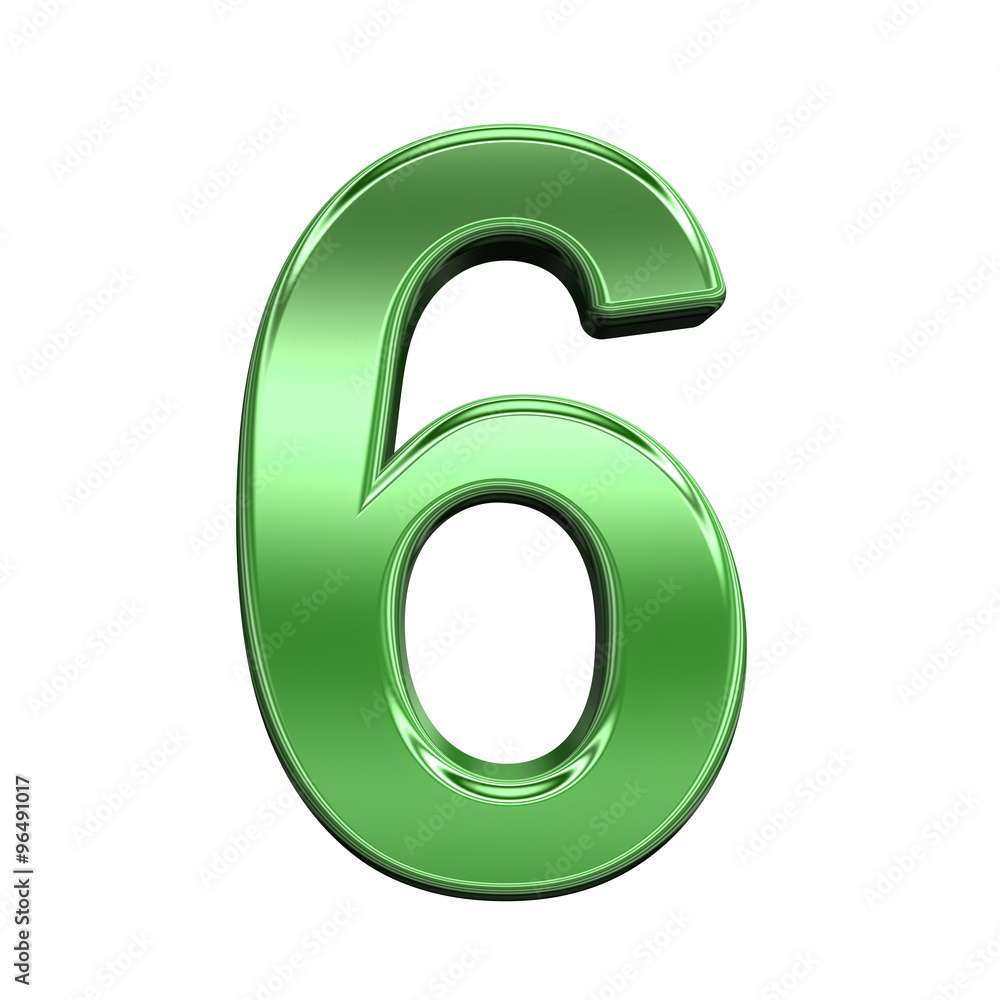 Fototapete one digit from shiny green alphabet set, isolated on white. computer generated 3d photo rendering.