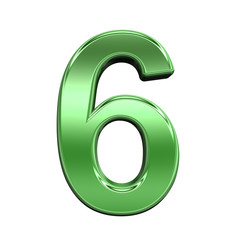 One digit from shiny green alphabet set, isolated on white. Computer generated 3D photo rendering.
