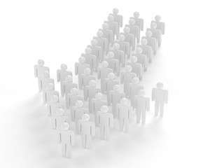 Many 3d people figure in arrow shape with the leader in front