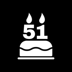 The birthday cake with candles in the form of number 51 icon. Birthday symbol. Flat