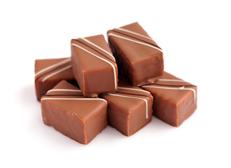 Chocolate praline on white background