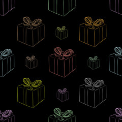 Seamless contours of gifts on black