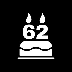 The birthday cake with candles in the form of number 62 icon. Birthday symbol. Flat