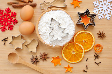 Creative winter time baking background. Christmas holidays concept