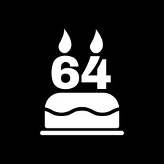 The birthday cake with candles in the form of number 64 icon. Birthday symbol. Flat