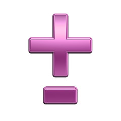 Obraz premium Hyphen, minus, plus marks from shiny pink alphabet set, isolated on white. Computer generated 3D photo rendering.