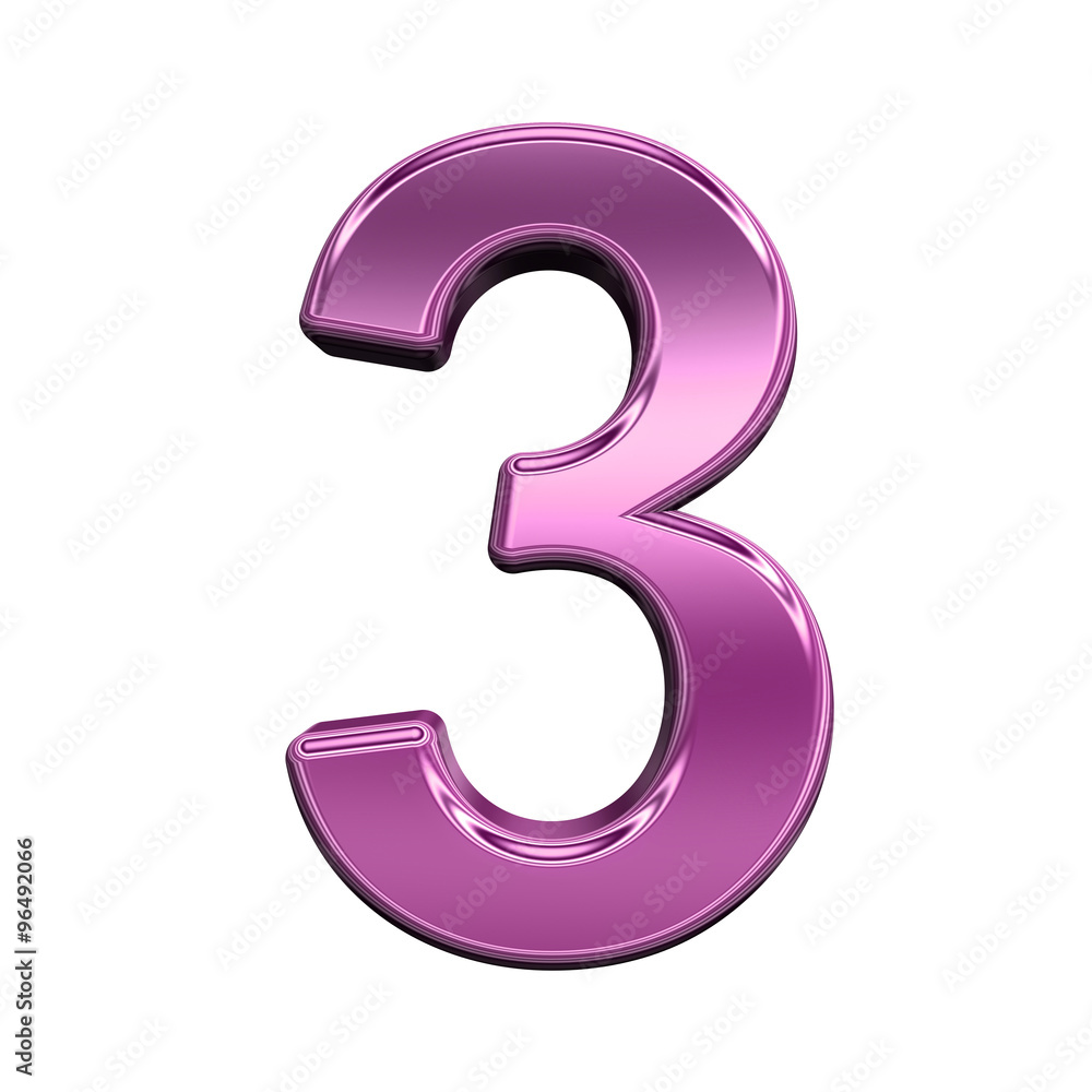 Fototapete one digit from shiny pink alphabet set, isolated on white. computer generated 3d photo rendering.