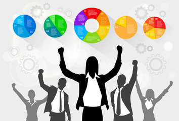 Business People Celebration Silhouette Hands Up, Businesswoman Concept Winner Success Social Media Marketing