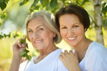 senior Mother and daughter in  park