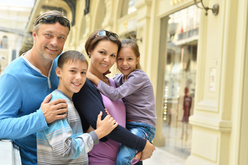Family  walking in city