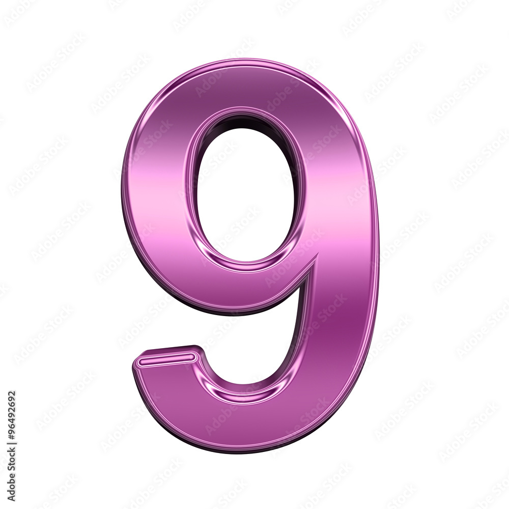 Fototapete one digit from shiny pink alphabet set, isolated on white. computer generated 3d photo rendering.