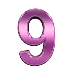 One digit from shiny pink alphabet set, isolated on white. Computer generated 3D photo rendering.