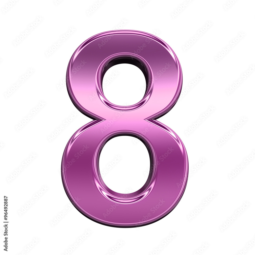 Fototapete one digit from shiny pink alphabet set, isolated on white. computer generated 3d photo rendering.