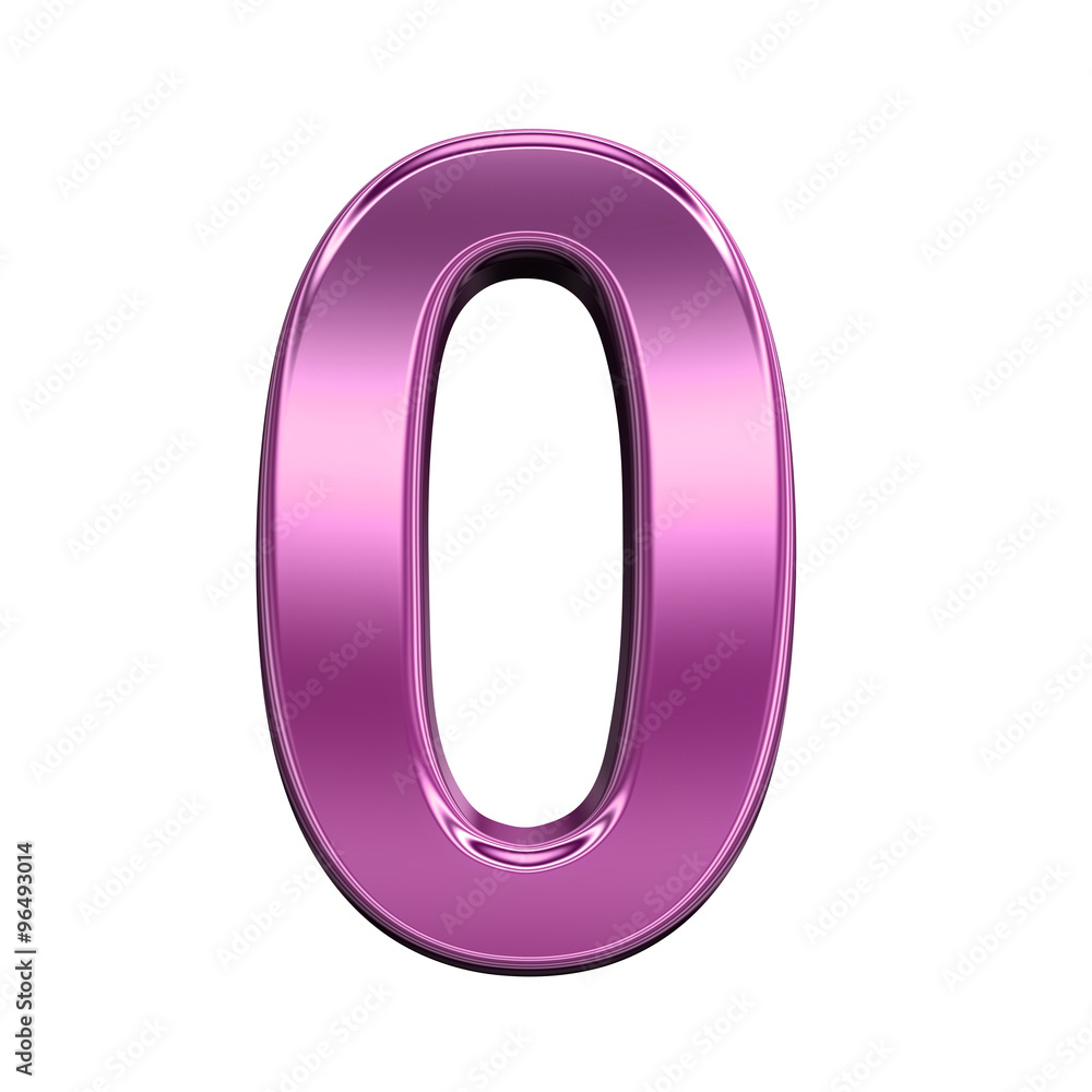 Fototapete one digit from shiny pink alphabet set, isolated on white. computer generated 3d photo rendering.
