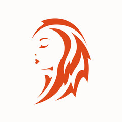 Beautiful girl with red fire hair on the white background - vector logo
