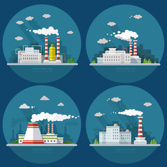 Obraz premium Industrial landscape set. The nuclear power plant and factory on