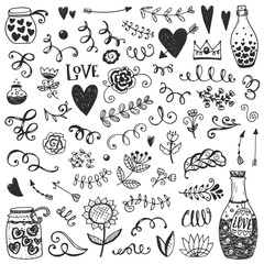 Set of vintage sketch elements