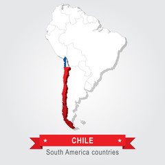 Chile. All the countries of South America. Flag version.