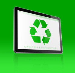Digital tablet PC with a recycling symbol on screen. ecological