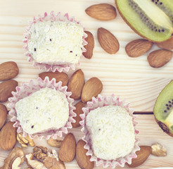 Homemade candy with coconut powder