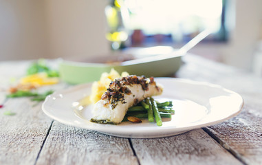 Zander fish fillet dish on a plate