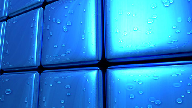 Hintergrund aus blauen W&uuml;rfeln mit Wassertropfen