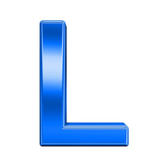 One letter from shiny blue alphabet set, isolated on white. Computer generated 3D photo rendering.