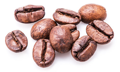 Coffee beans on a white background.