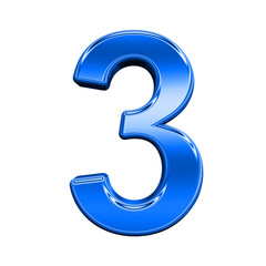 One digit from shiny blue alphabet set, isolated on white. Computer generated 3D photo rendering.