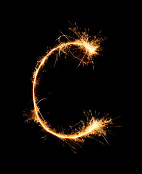 Sparkler Firework Light Alphabet C At Night