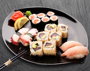 Traditional japanese food. Sushi and sushi rolls.