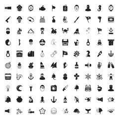 sea 100 icons universal set for web and mobile flat
