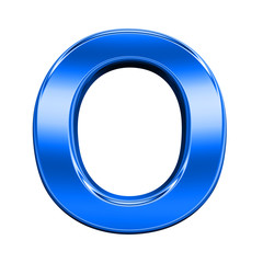 One letter from shiny blue alphabet set, isolated on white. Computer generated 3D photo rendering.