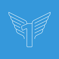 Number one with wings. Linear design. Can be used for any transportation service or in sports areas.