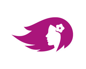 Beautiful girl with flower in the hair on the white background - vector logo