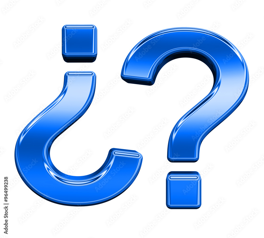Fototapete question mark from shiny blue alphabet set, isolated on white. computer generated 3d photo rendering