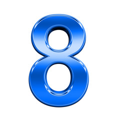One digit from shiny blue alphabet set, isolated on white. Computer generated 3D photo rendering.