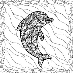 Stylized vector Dolphin, zentangle isolated on white background