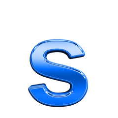 One lower case letter from shiny blue alphabet set, isolated on white. Computer generated 3D photo rendering.