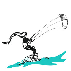 illustration girl enjoys kitesurfing