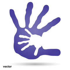 Vector conceptual mother and child blue hand print isolated
