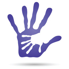 Vector conceptual mother and child blue hand print isolated