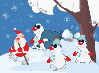 Illustration of a Cute Santa Claus Gangster Gang