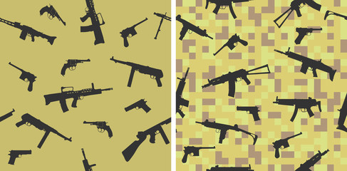 Seamless pattern with silhouettes of small arms.