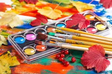 Fototapeta premium Paints and brushes 