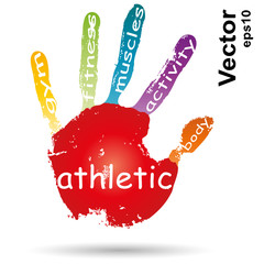 Vector conceptual children painted hand print word cloud